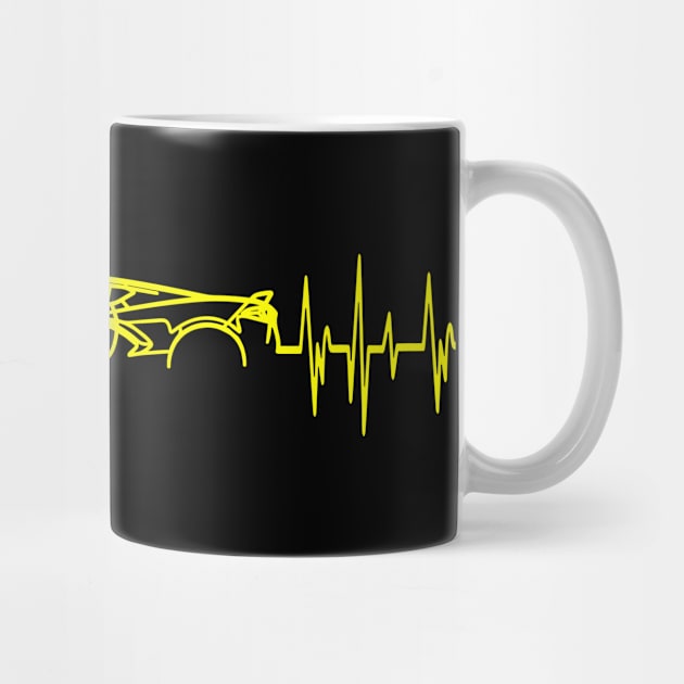 C8 Corvette Heartbeat Accelerate Yellow Supercar EKG Sports Car Heart Rate by Tees 4 Thee